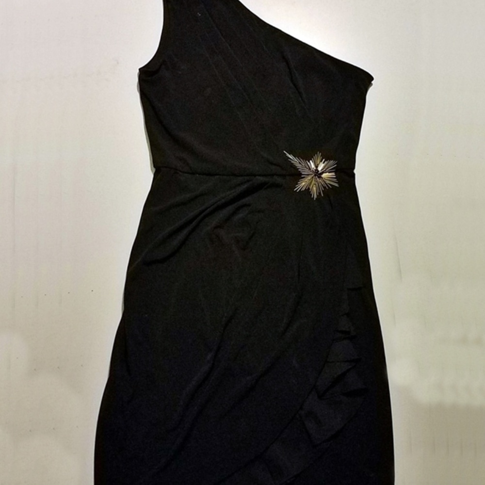 Women's MAX AND CLEO Black Asymmetrical One Shoulder Mini Evening Dress Sz 4 EUC